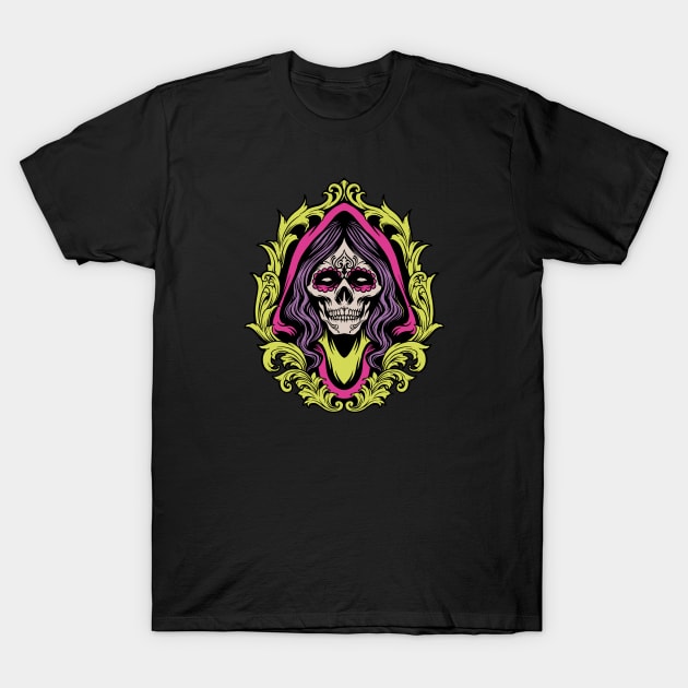 Dia de los Muertos Sugar Skull Woman Illustration T-Shirt by SLAG_Creative